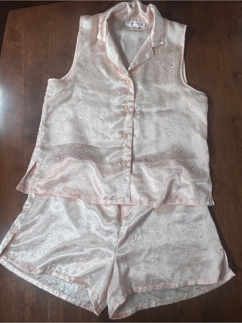 Oscar de la Renta Light Blush Floral Jacquard Sleeveless Pajama Set